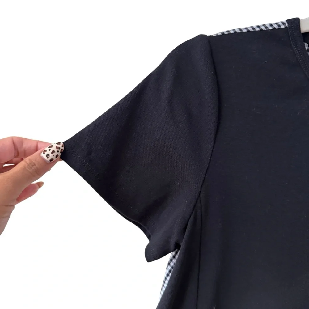 Eri +‎ Ali Gingham Back Peplum Top Black Tee Anthropologie XS - Picture 6 of 12